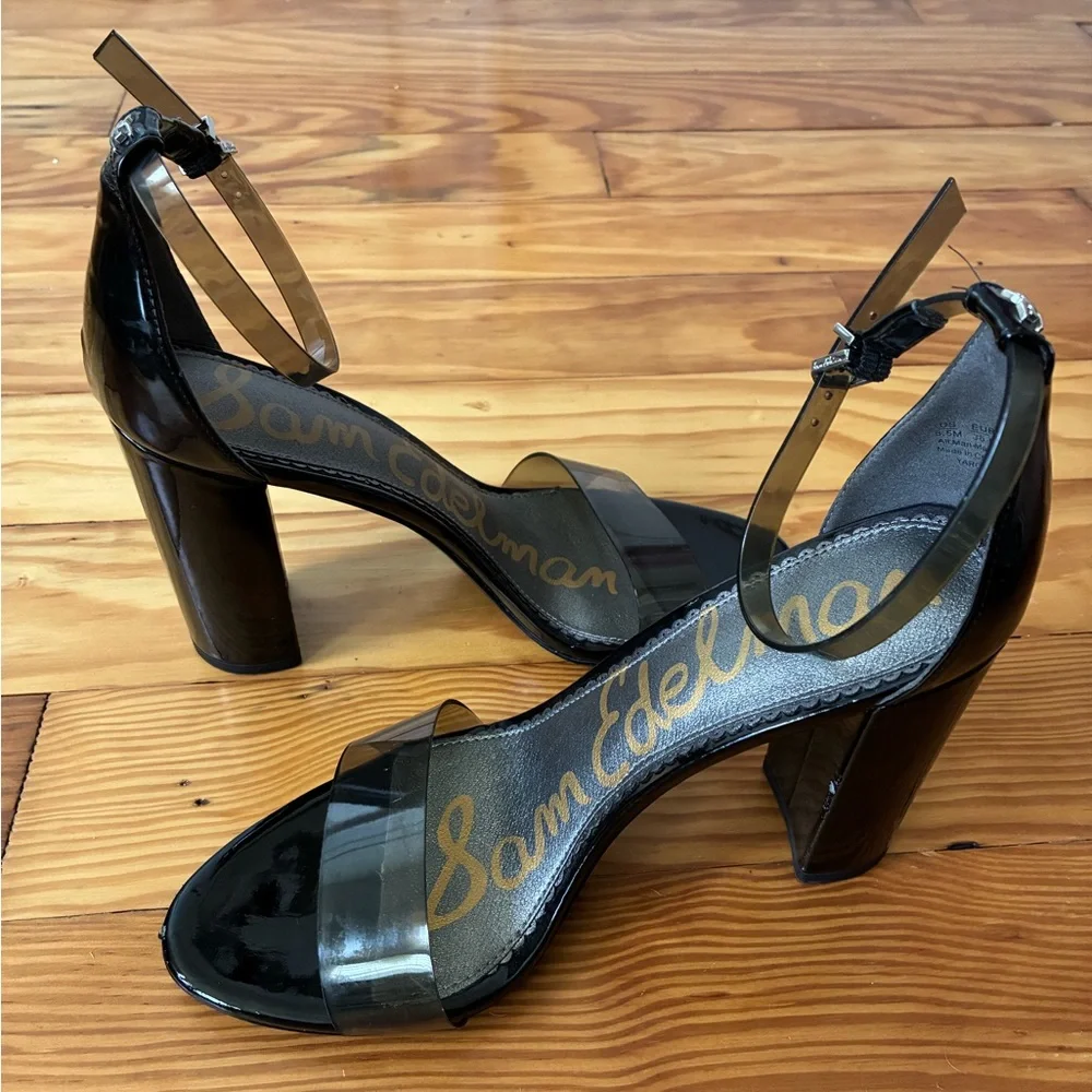 Sam Edelman Yaro Sheer Ankle Strap Block Heel Sandals Size 8 1/2